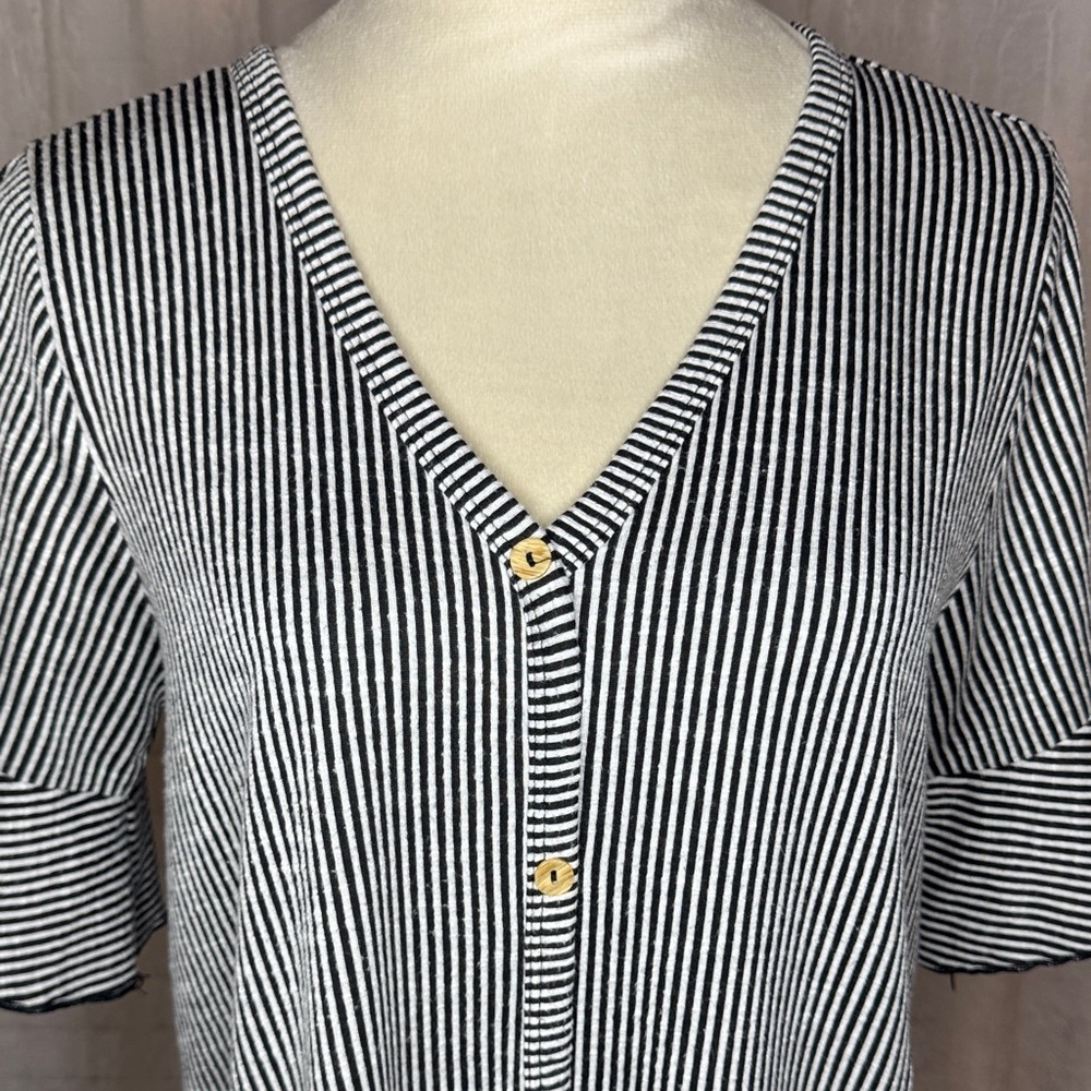 Navy and White Striped V-Neck Blouse with Tie Front - Picture 3 of 8